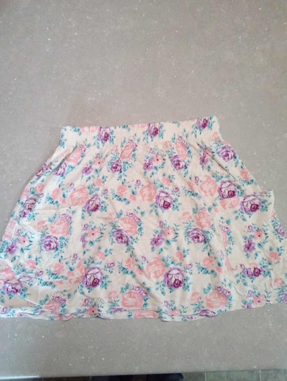 LOVE H81.Floral Elastic-Waist Mini Skirt - Pink & Purple